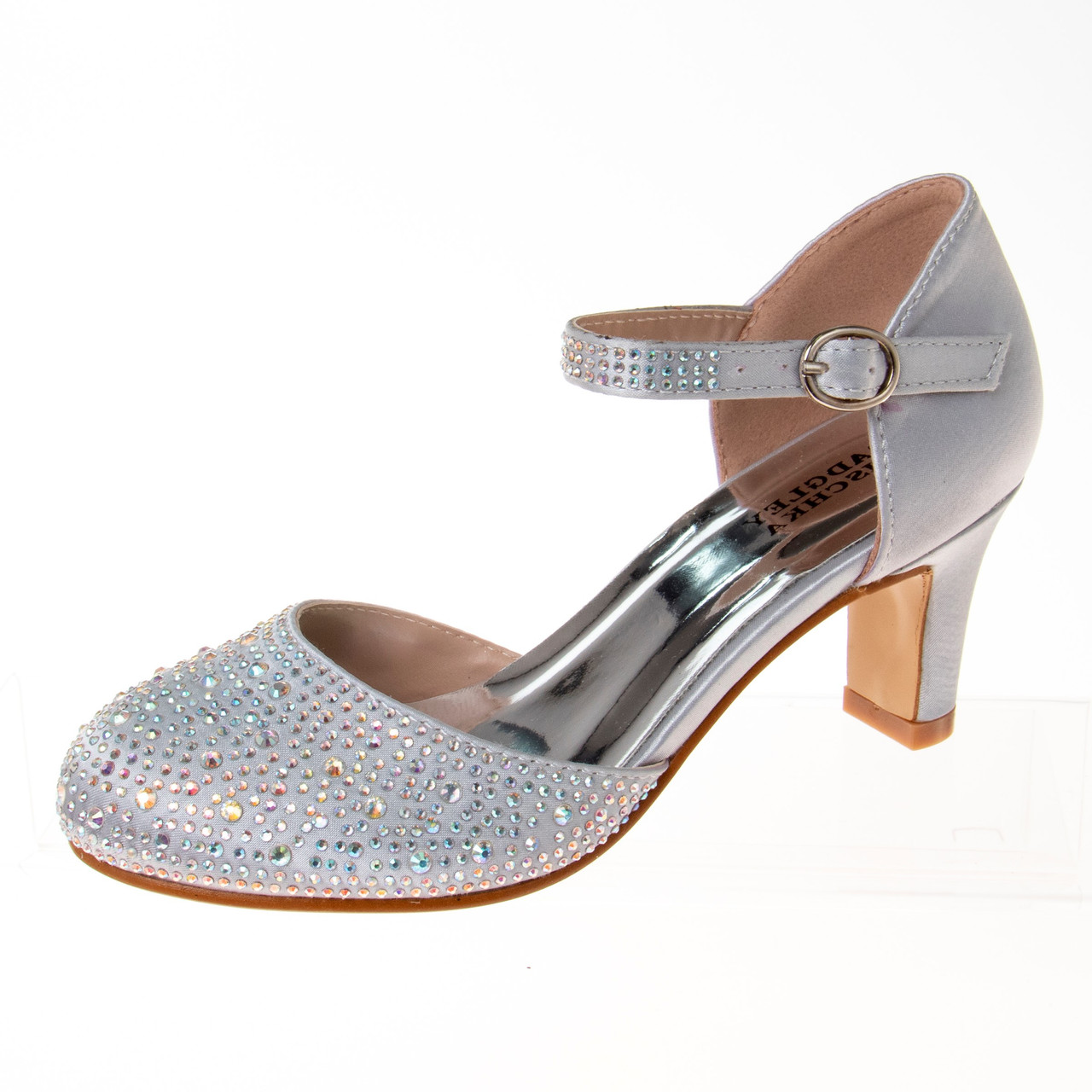 Girls Low Heel Dress Shoe With Rhinestone Strap - Christening.com