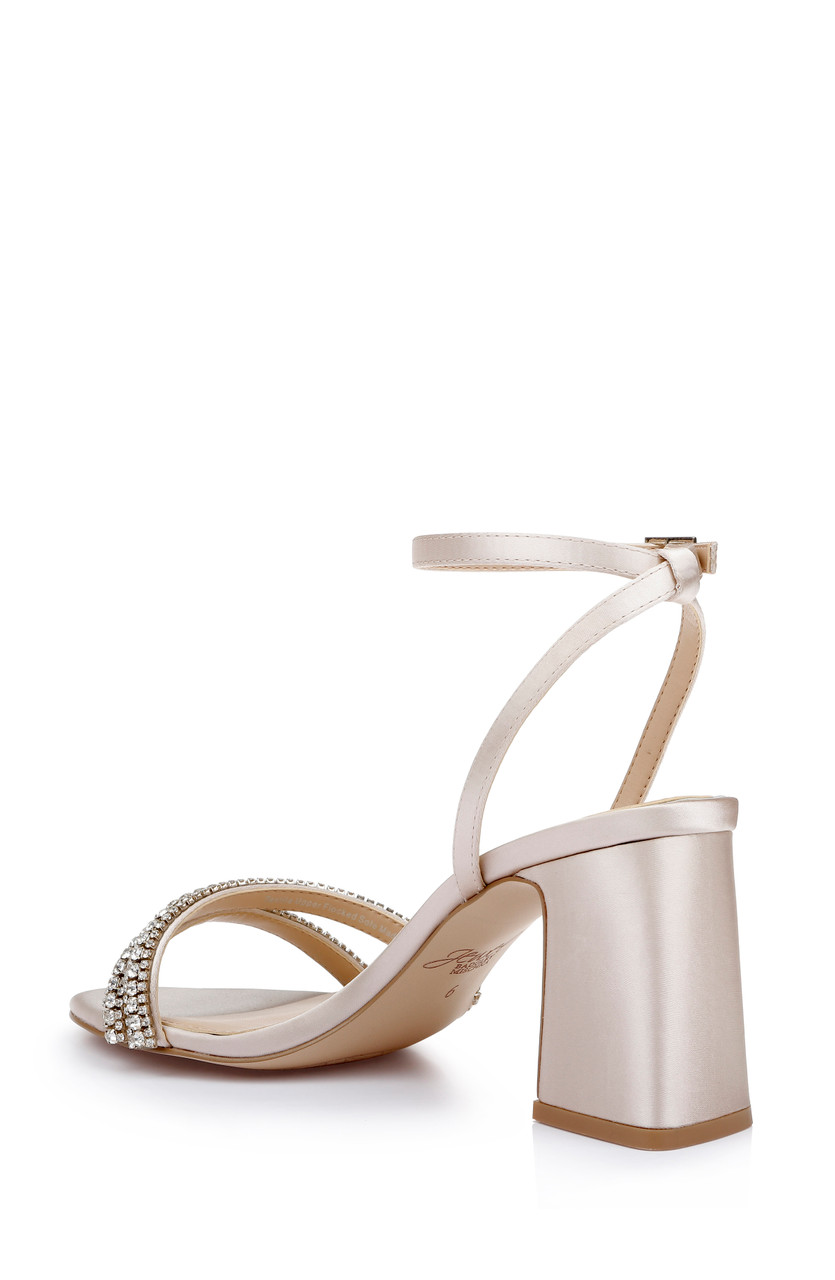 XOXO Double Band Rhinestone Block Heels in Ivory