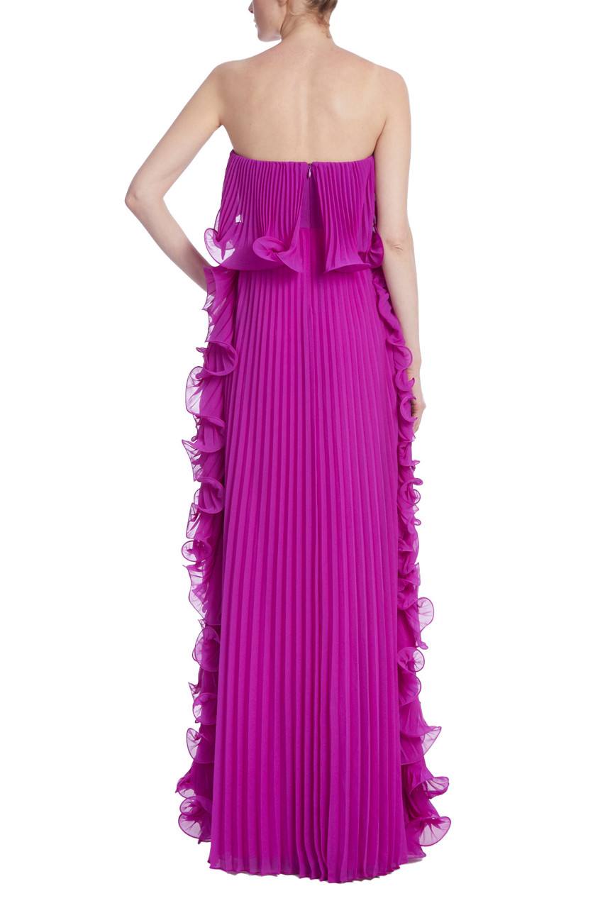 Strapless Pleated Gown with Ruffles by Badgley Mischka