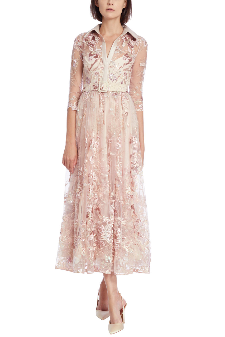 Floral Embroidered Tulle Cocktail Dress