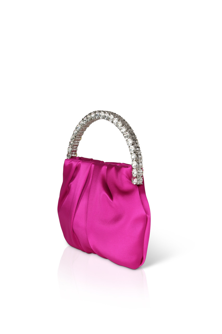Fuschia Pink Crystal Embellished Evening Clutch Bag 