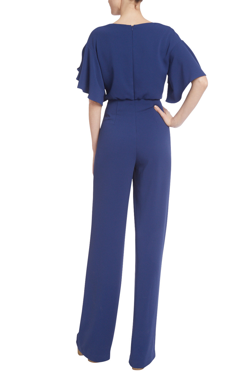 Wide Leg Jumpsuit with Two-Tone Bell Sleeves by Badgley Mischka