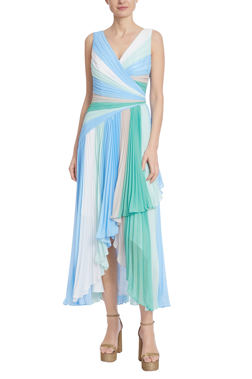 Rainbow Pastel Pleated High-Low Dress by Badgley Mischka