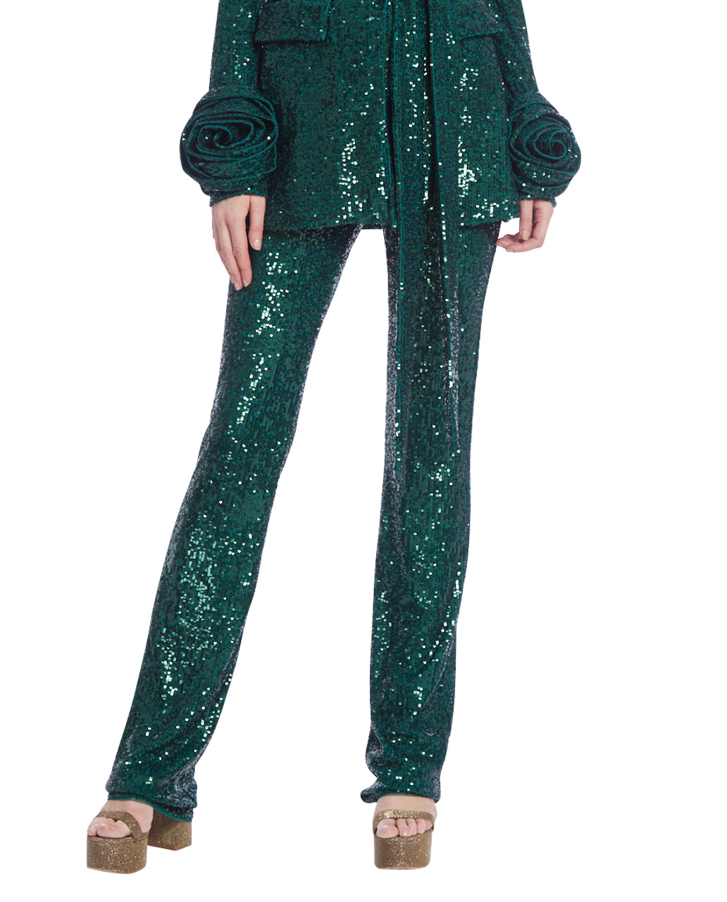 Sequined Bootleg Side Zip Pants