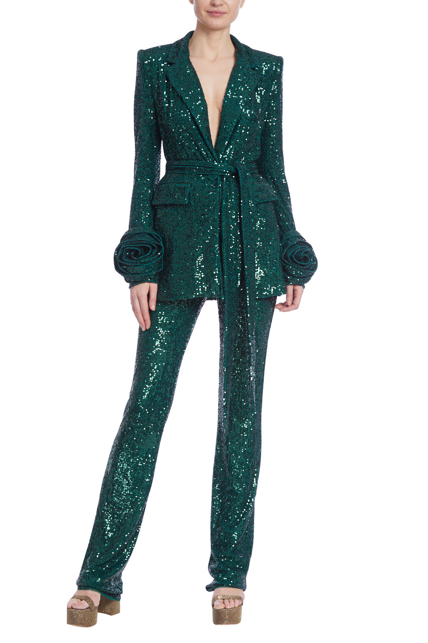 Sequined Bootleg Pants to Match Rosette Set by Badgley Mischka