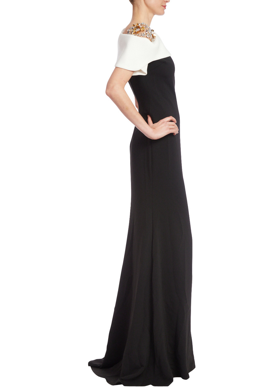 Two-Tone Column Gown with Beaded Shoulder by Badgley Mischka