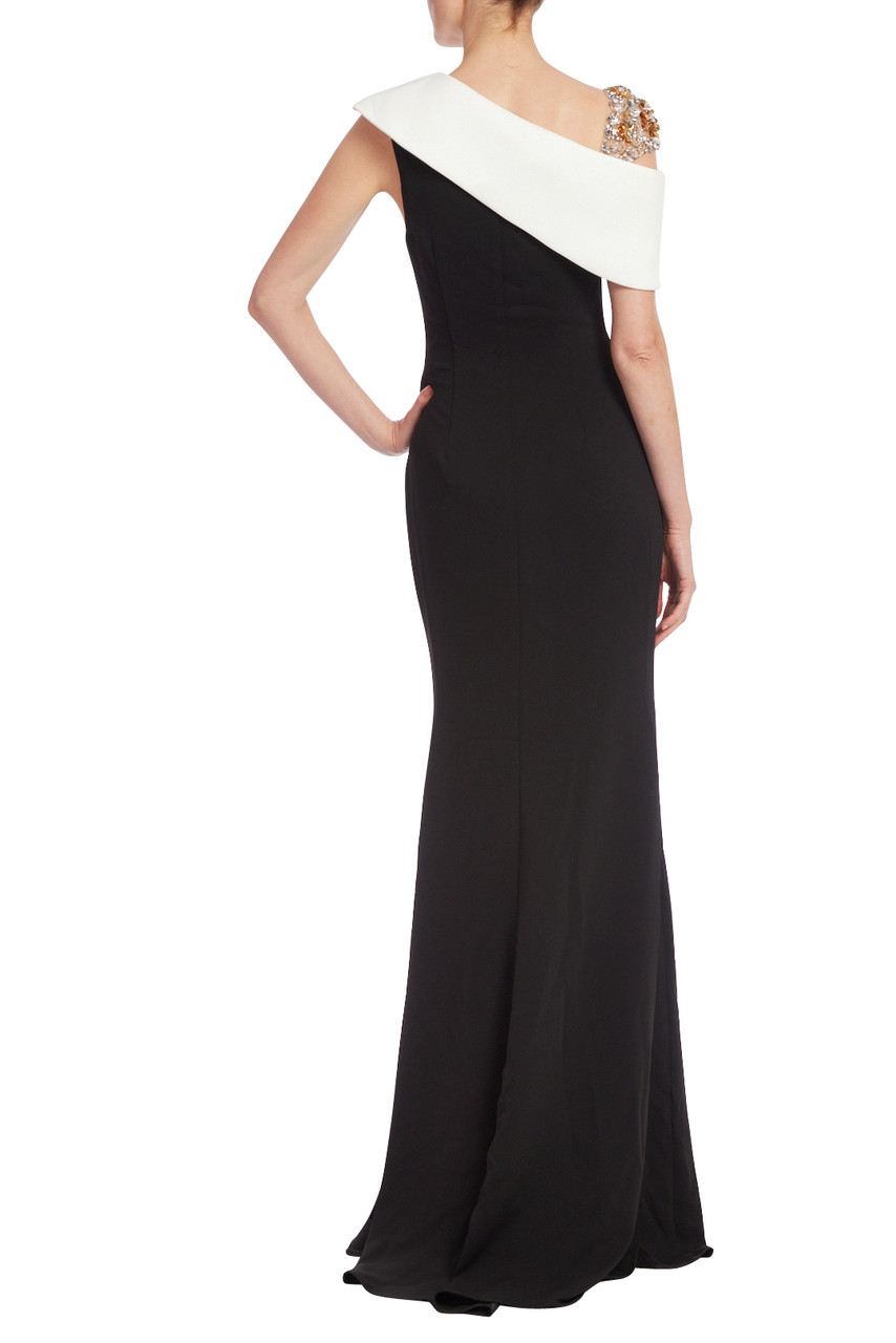 Two-Tone Column Gown with Beaded Shoulder by Badgley Mischka