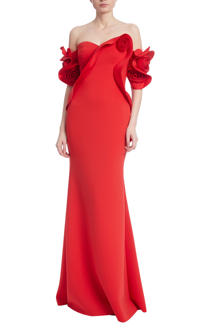 Rose Swirl Off-Shoulder Mermaid Evening Gown