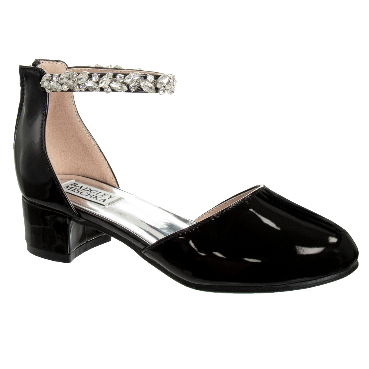 Badgley Mischka Girls' Lily Satin Back Bow Rhinestone Block Heel Dress Shoes  (Youth) | Dillard's