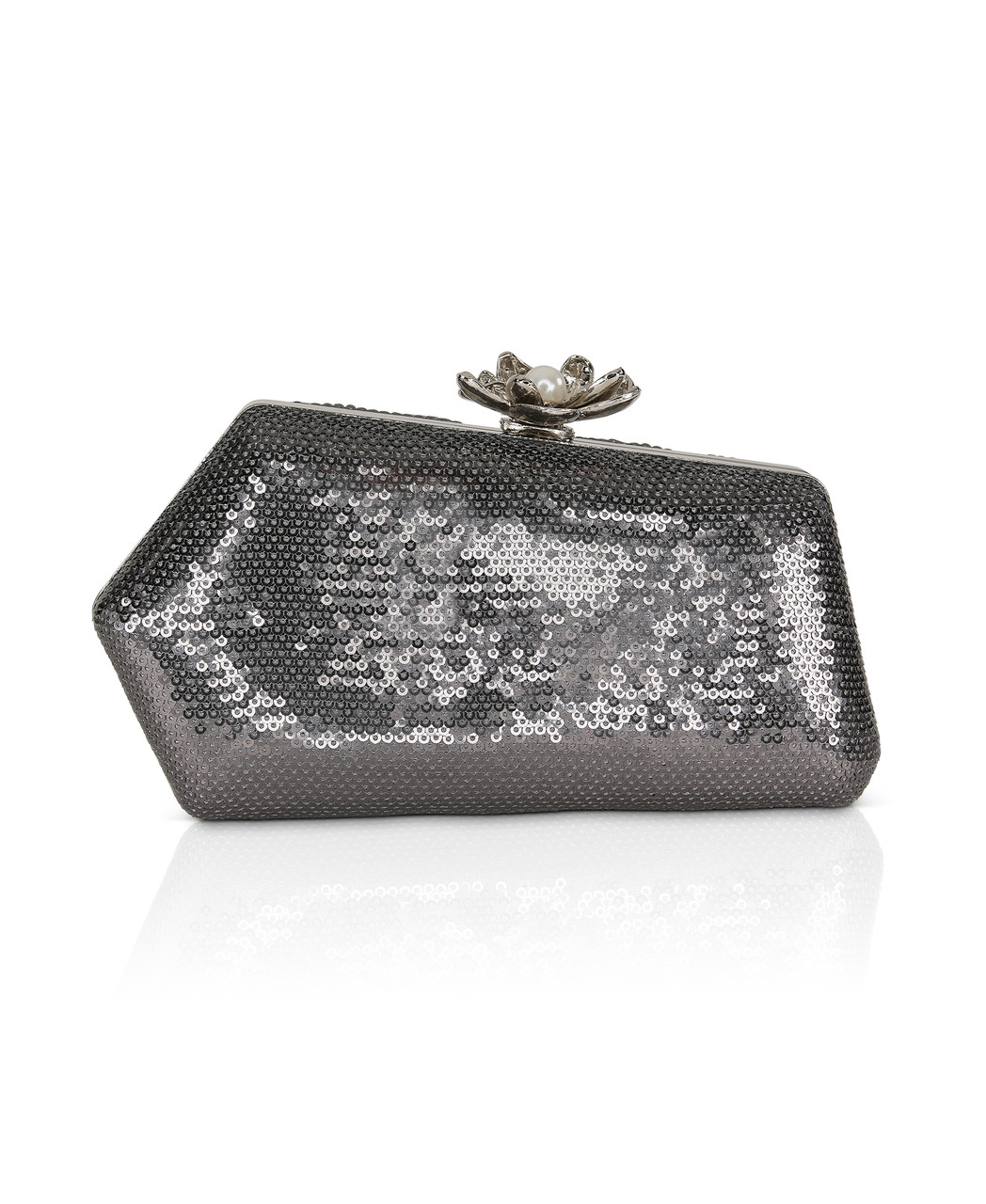 Violet Sequin Asymmetrical Minaudiere With Floral Pearl Clasp by ...