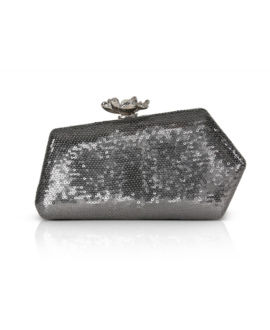 Violet Sequin Asymmetrical Minaudiere With Floral Pearl Clasp by ...