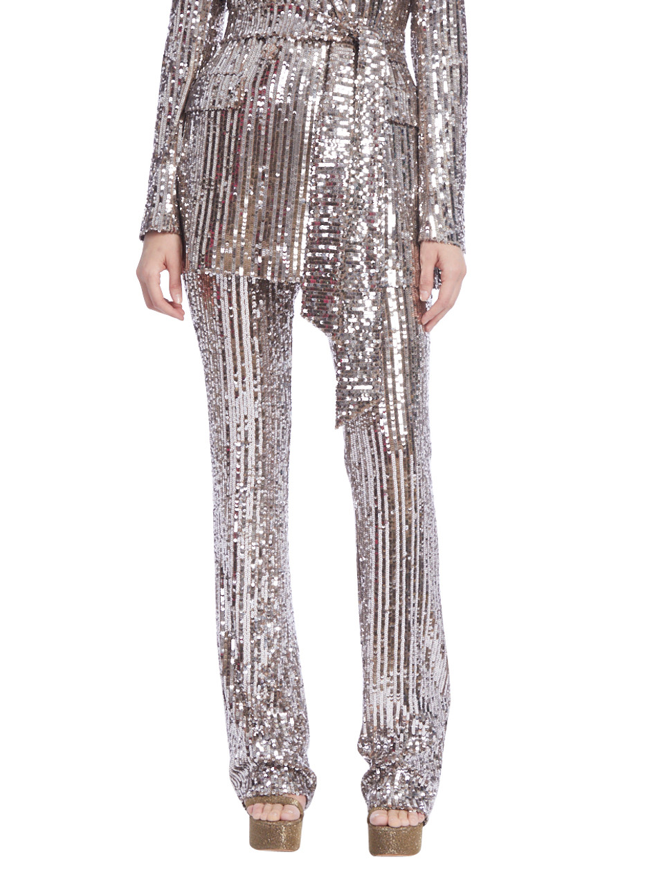 Sequin Mono-Stripe Bootleg Pant by Badgley Mischka