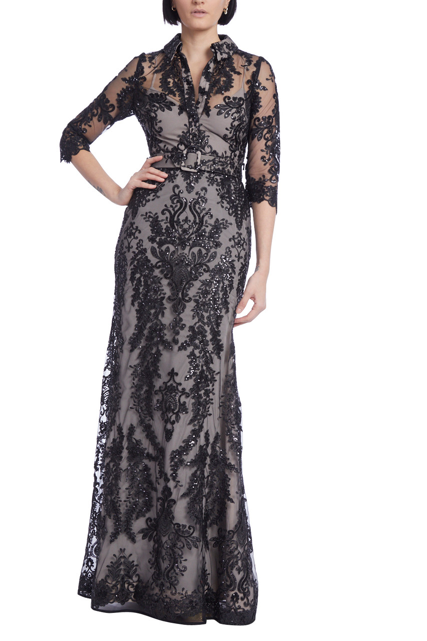 Embroidered & Sequined Lace Overlay Dress