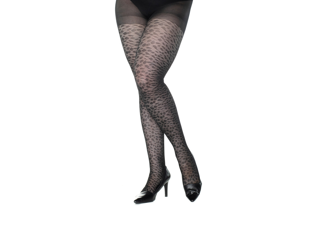 Plus Size Cheetah Pantyhose with Control Top