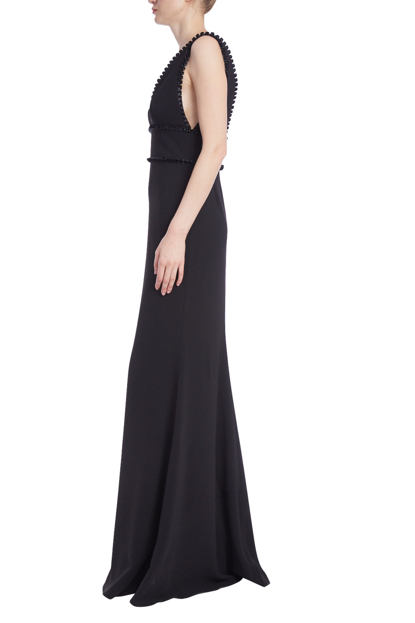 Sleeveless Pleated Trim Gown with Removable Shawl by Badgley Mischka