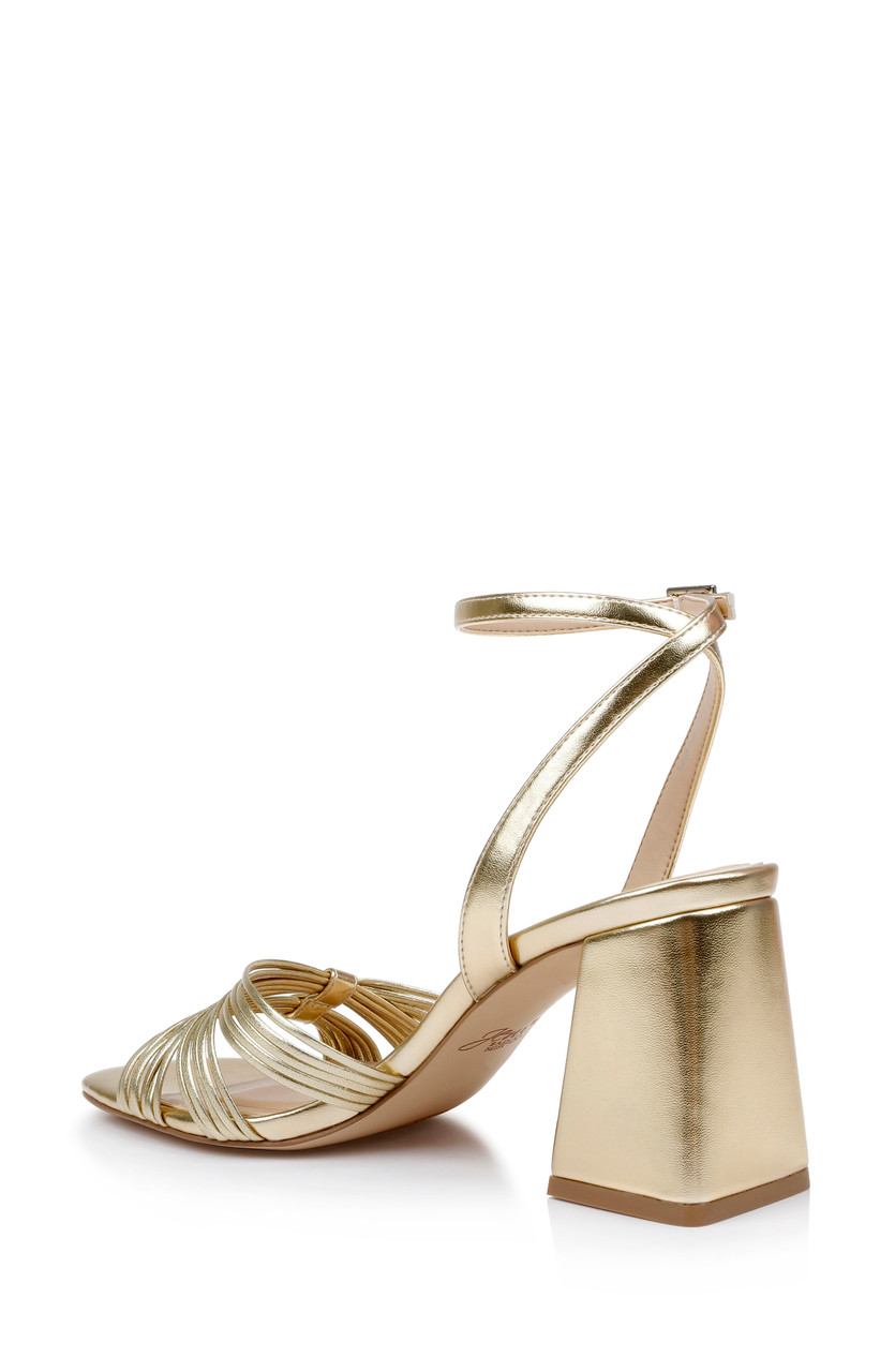 Gold Metallic Asymmetric Strappy Heeled Sandals - CHARLES & KEITH IN