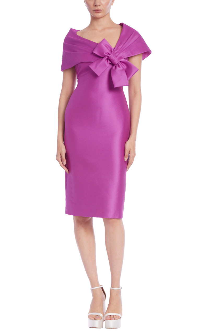 Bow Portrait Collar Sheath Dress by Badgley Mischka