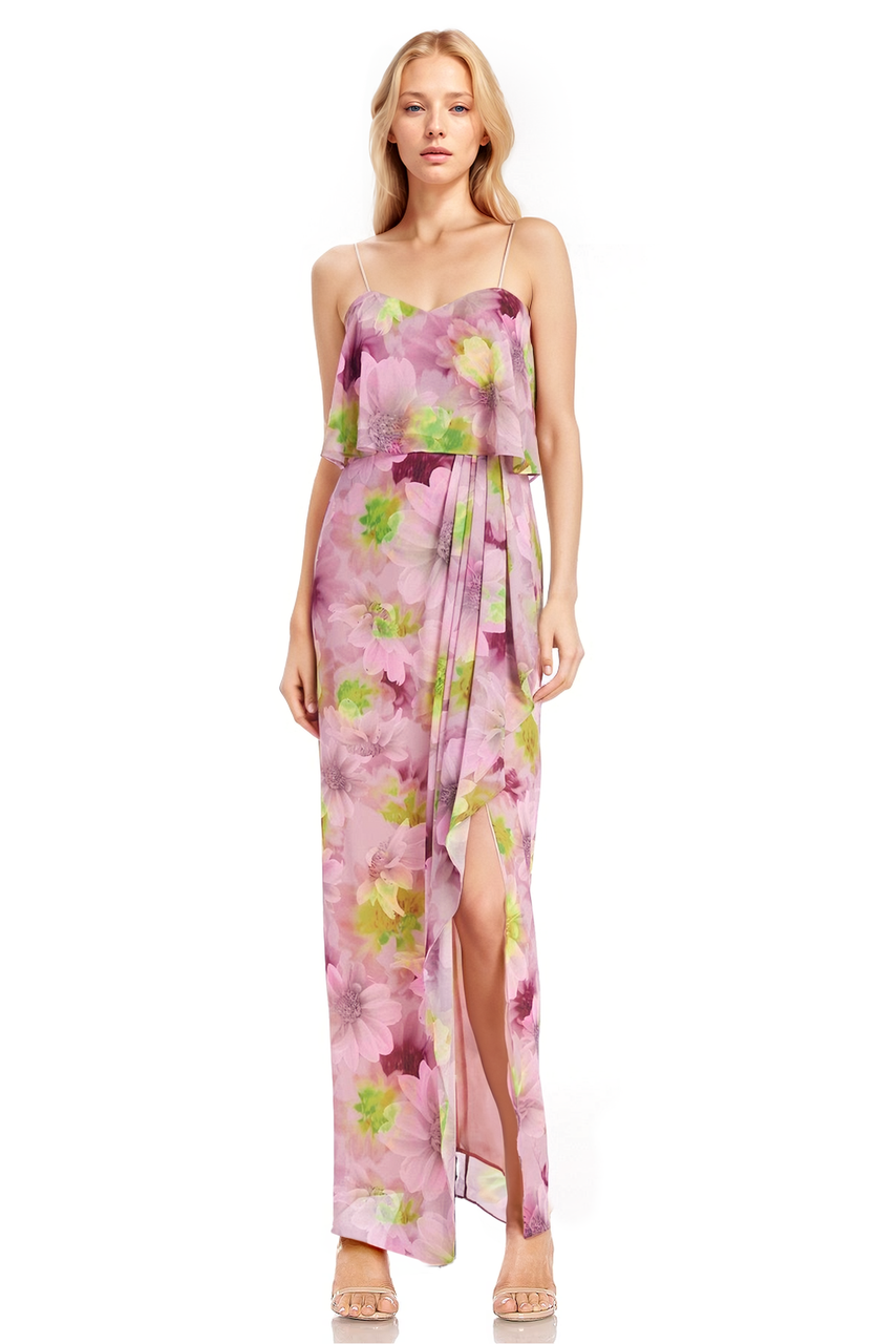 Strapless Floral Georgette Dress with Popover Bodice and