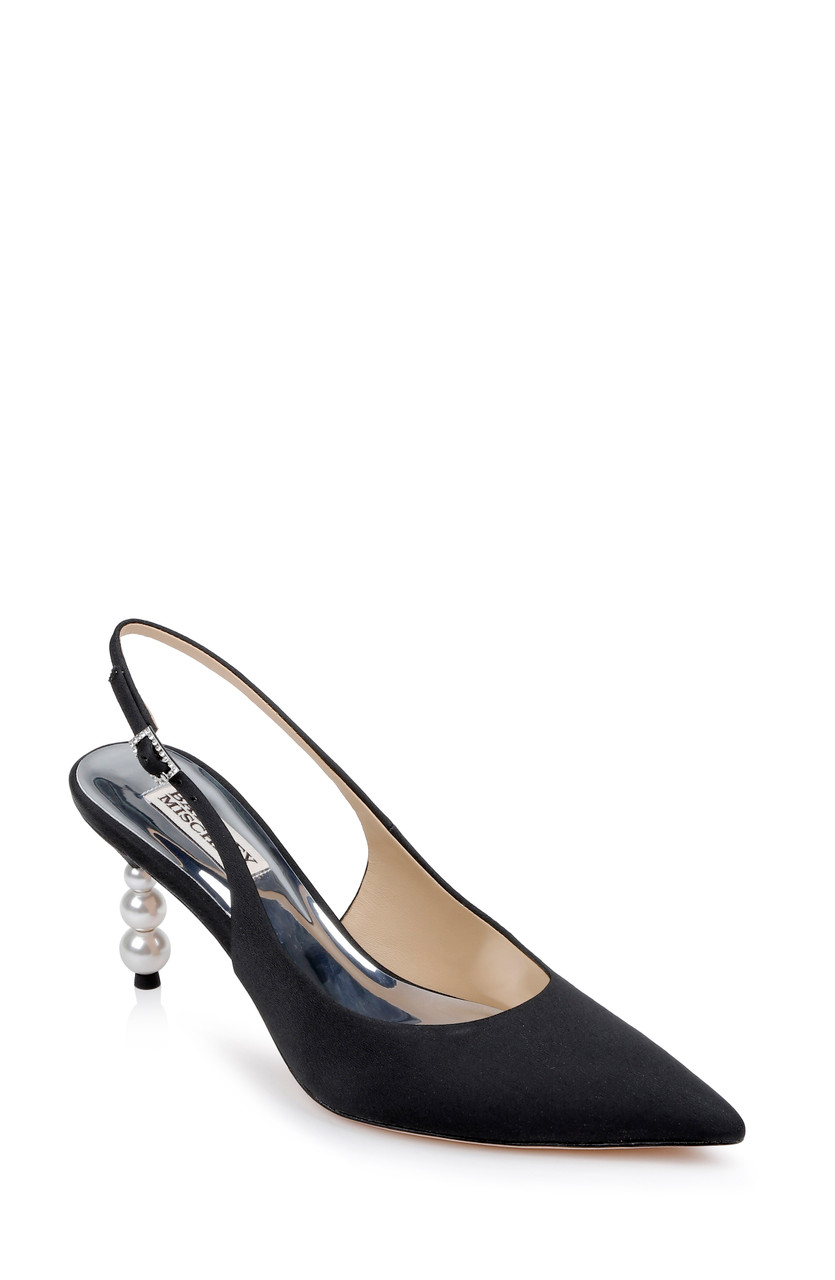 Beatrix Pointed-Toe Slingback Heels with Pearl-Beaded Heel