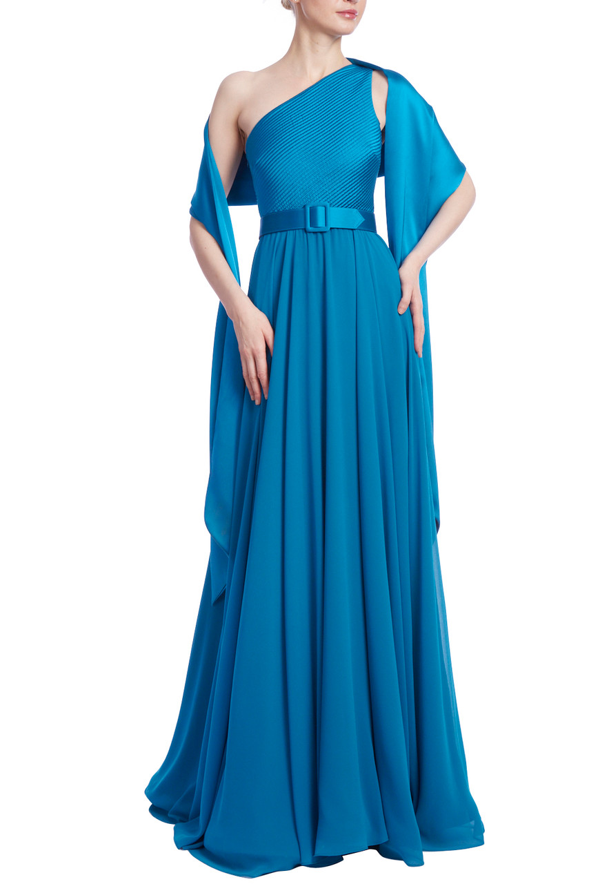 Badgley Mischka☆ブルーグラデーションロングドレス Sleeveless One-Shoulder Gown by Badgley Mischka