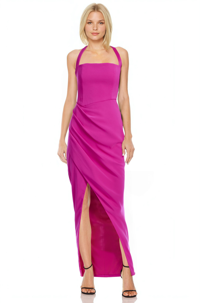 Badgley Mischka SALE ラッフル トリム ロングドレス ピンク tk-ld230905_1sl.jpg