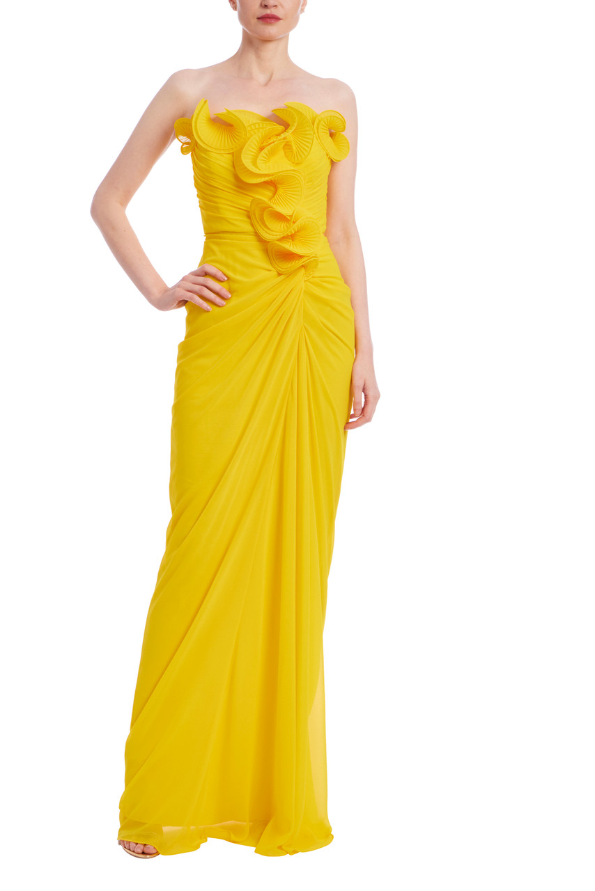 SALE *Badgley Mischka* チュールスパンコールドレス Ruffled Georgette Strapless Gown