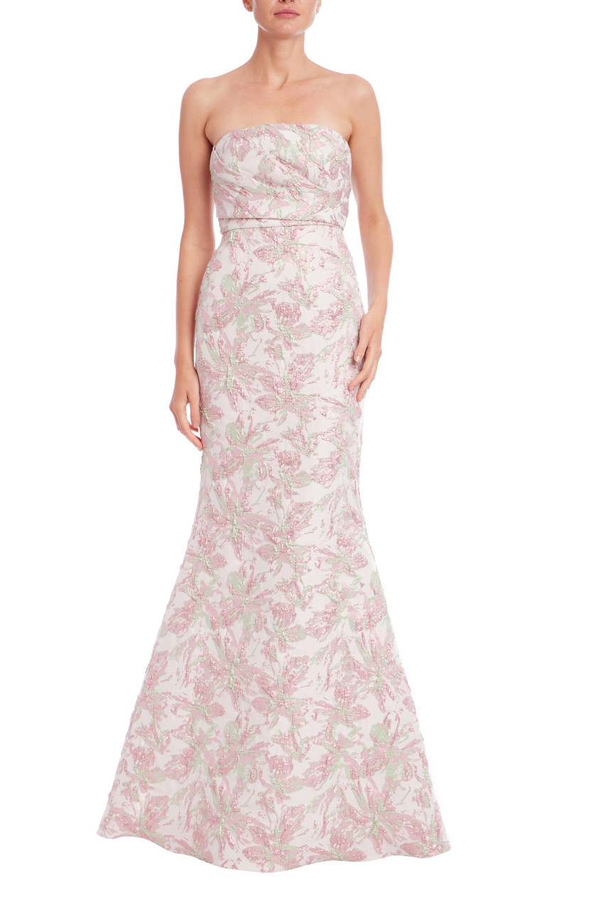 Strapless Floral Jacquard Mermaid Gown by Badgley Mishcka