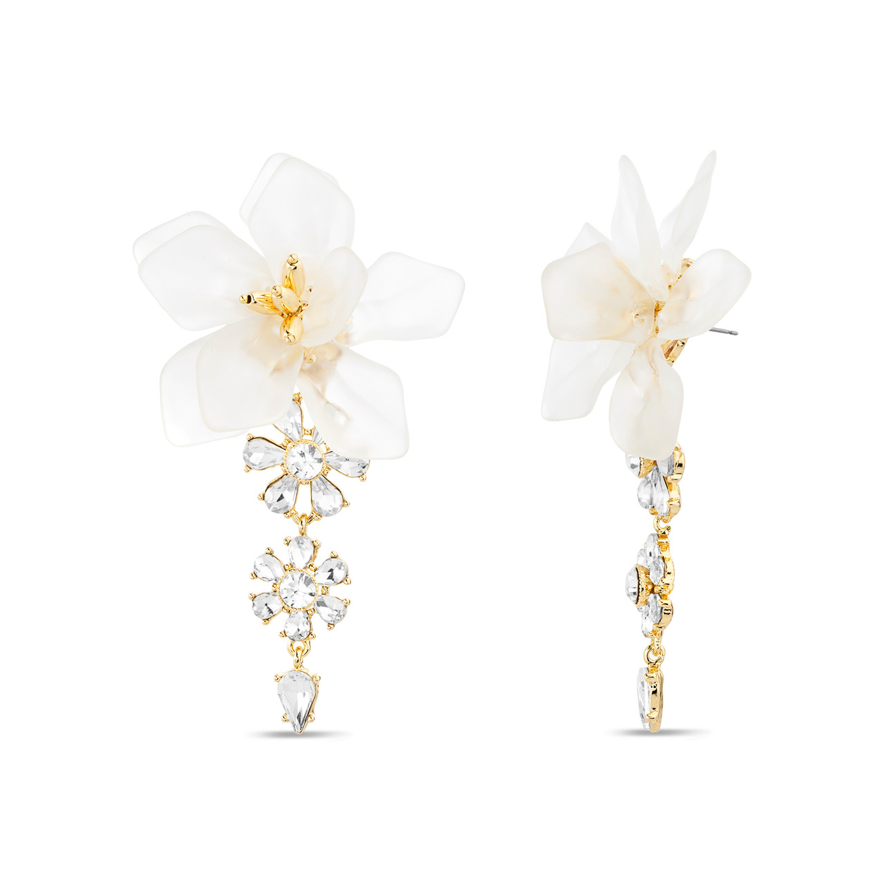 Resin Flower Crystal Drop Statement Earrings