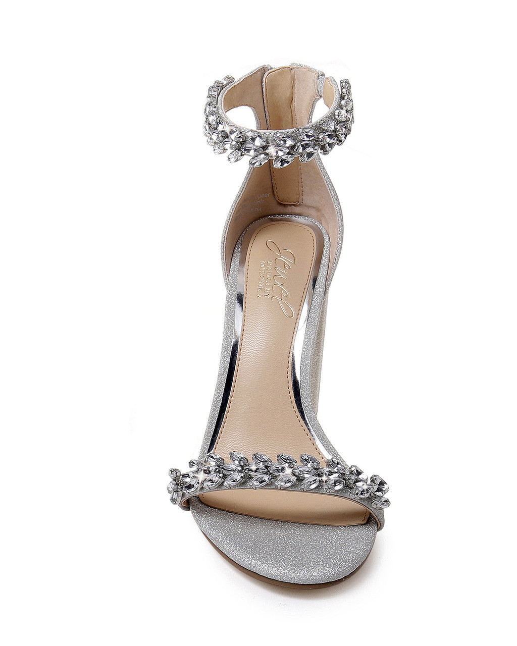 Mayra champagne satin rhinestone ankle strap heels Clearance