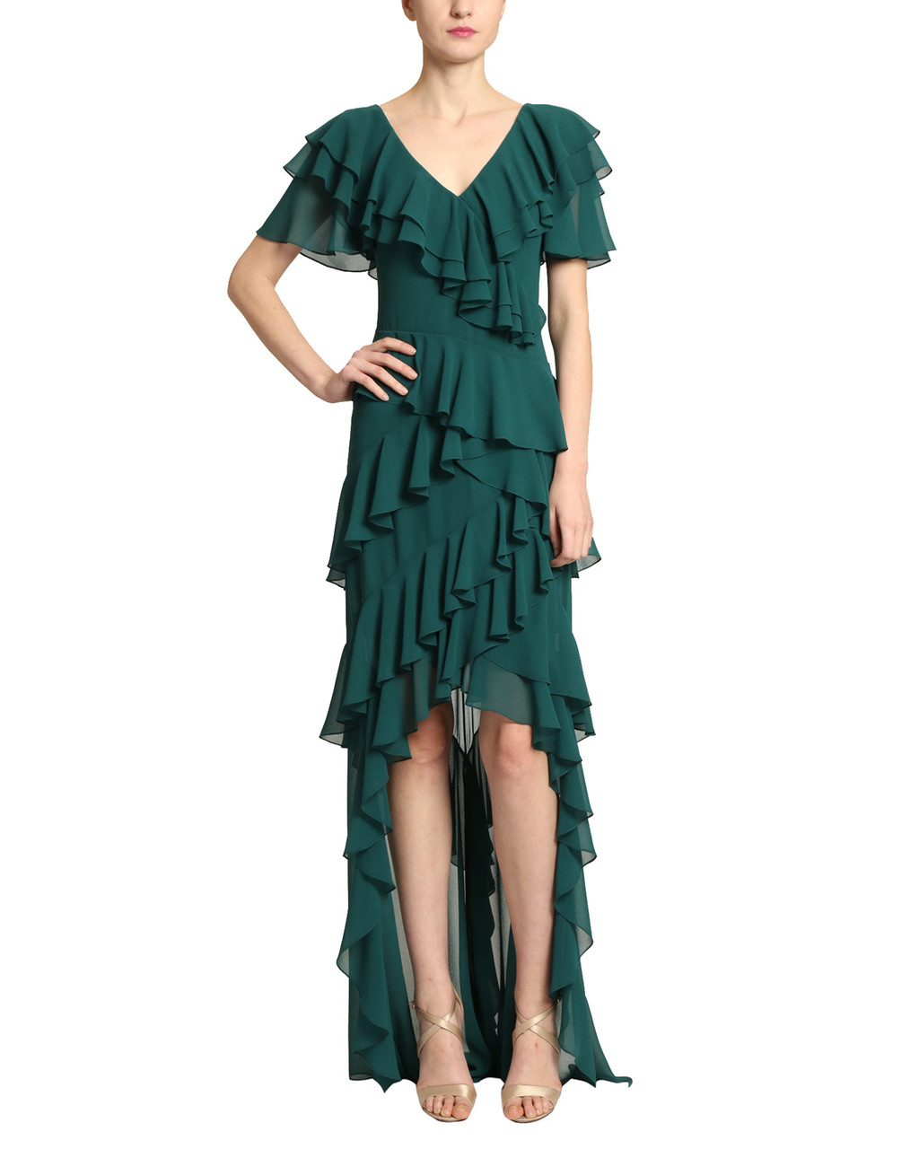 cascading ruffle gown