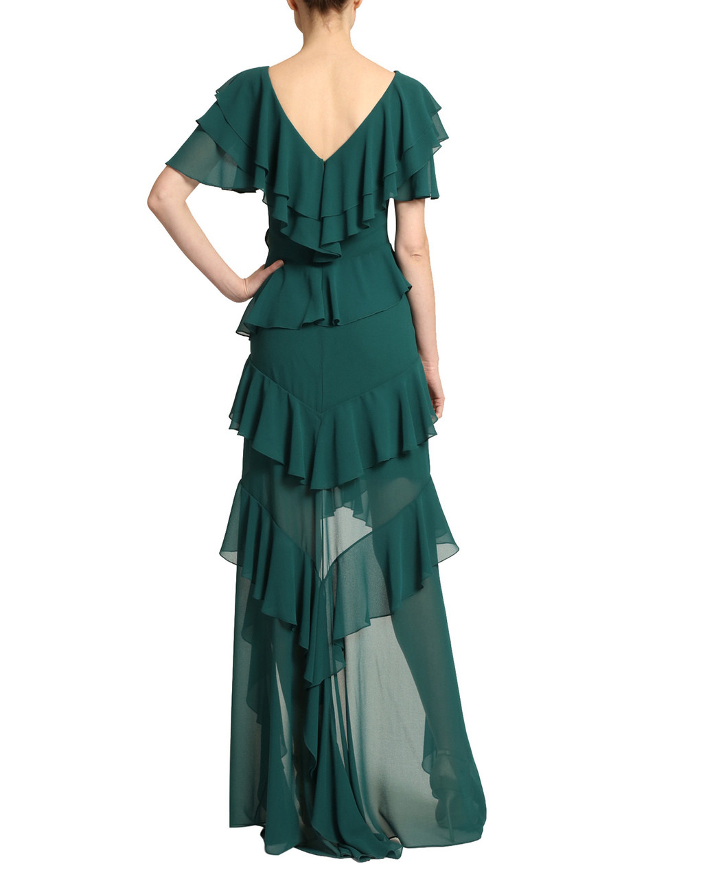 ruffle neck gown