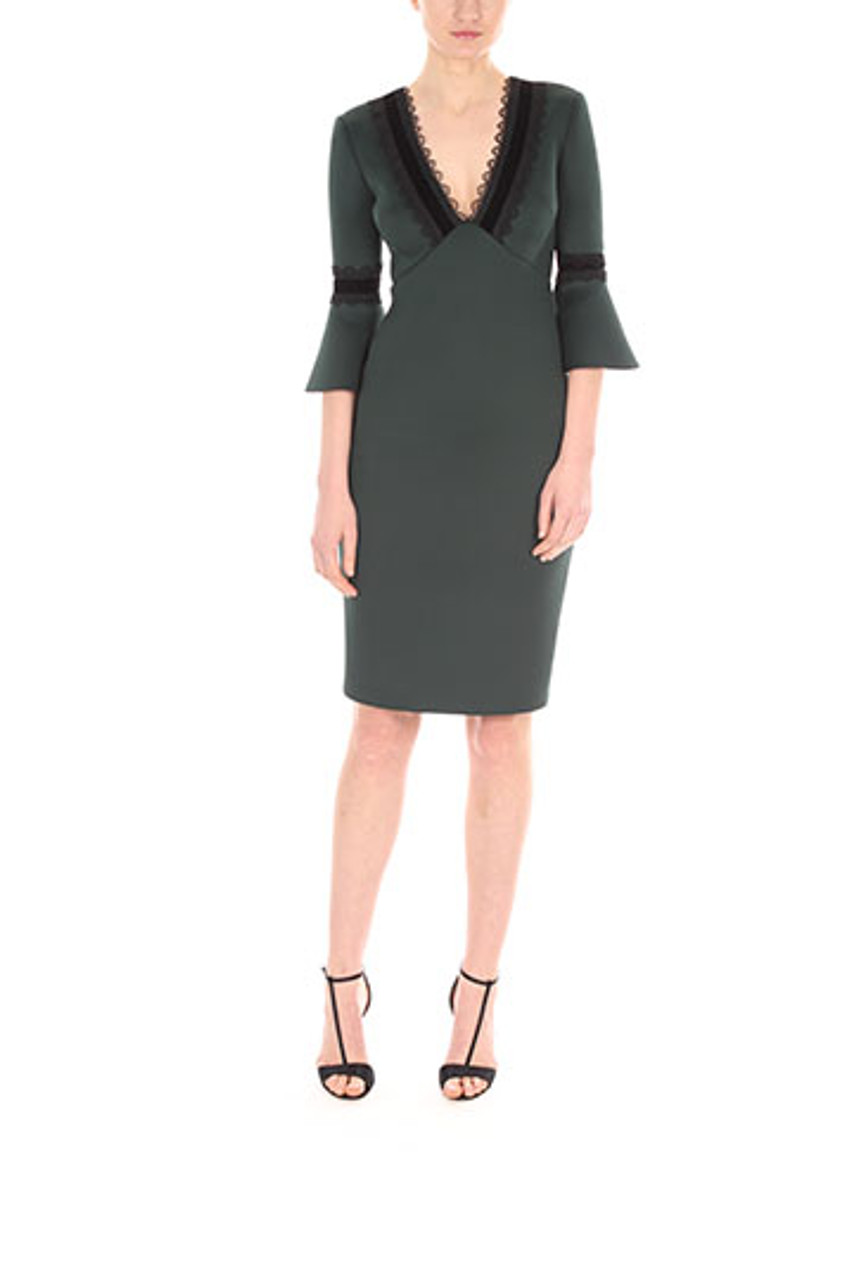 Scuba Cocktail Dress With Lace Trim by Badgley Mischka