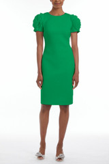 Green | Laser Cut Rosette Sleeve Dress