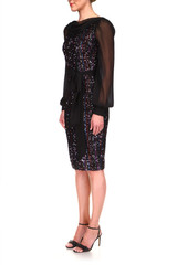Black | Stripe and Sequin Cocktail Dress