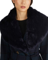 Navy Romance Wool Blend Plaid Coat Collar