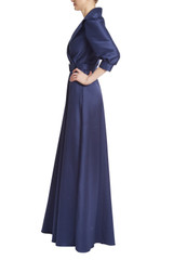 Navy Belted Collard Gown | Belted Collared Gown