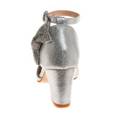 Silver | Girls’ Block Heeled Dress 2-Piece Shoes with Rhinestone Bow