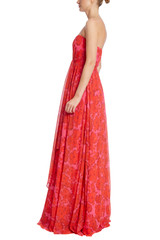 Strapless Printed Chiffon Gown by Badgley Mischka