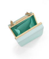 Lt Mint Green | Billie Mini Box Clutch with Rhinestone Wristlet Open
