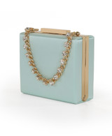 Lt Mint Green | Billie Mini Box Clutch with Rhinestone Wristlet Side