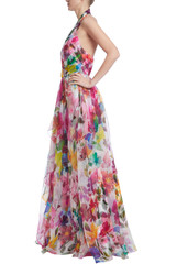 Badgley Mischka☆プリーツラッフル使いのエレガントドレス Floral Organza Halter Gown by Badgley Mischka