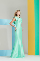 Badgley Mishcka☆エレガントネイビーフリルネックロングドレス Badgley Mischka Strapless Gown Asymmetrical Bodice EG4311