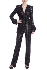 badgley mischka sequin tie waist blazer