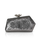 Pewter | Violet Sequin Asymmetrical Minaudiere With Floral Pearl Clasp