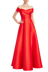 Red | Off-Shoulder Mikado Gown with Criss-Cross Bodice