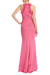 Badgley Mischka SALE ラッフル トリム ロングドレス ピンク Crystal-Embellished 3D Floral Racer Back Gown by Badgley Mischka