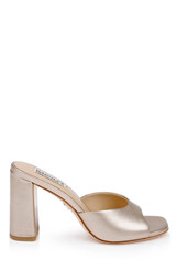 Champagne Leather | Cadence Block Heel Slide Side