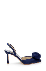 Midnight Carlise Satin Slingback withSingular Rose Side