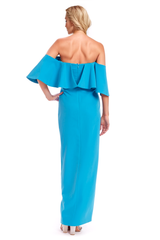 Turquoise | Cheery Off-the-Shoulder Popover Gown with Slit Wrap Skirt