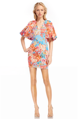 Orange Multi | Party Printed Puff Sleeve Mini Dress